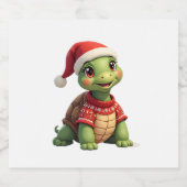 Turtle Ugly Sweater Santa Hat Christmas T-Shirt (1 スパークリングワインラベル (シングルラベル)