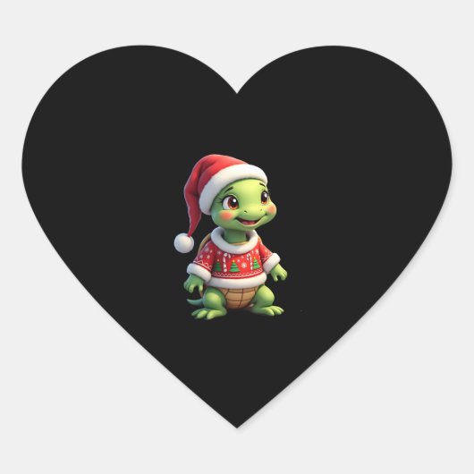 Turtle Ugly Sweater Santa Hat Christmas T-Shirt (1 ハートシール (正面)