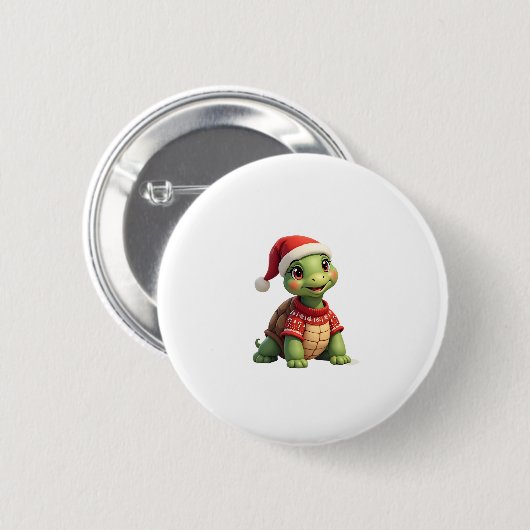 Turtle Ugly Sweater Santa Hat Christmas T-Shirt (1 缶バッジ (正面&裏面)