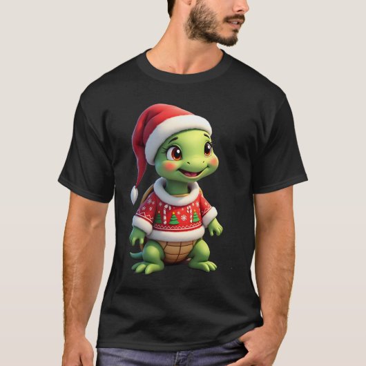 Turtle Ugly Sweater Santa Hat Christmas T-Shirt (1 Tシャツ (正面)