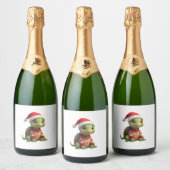 Turtle Ugly Sweater Santa Hat Christmas T-Shirt (2 スパークリングワインラベル (ボトル)