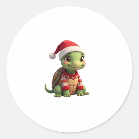 Turtle Ugly Sweater Santa Hat Christmas T-Shirt (2 ラウンドシール (正面)
