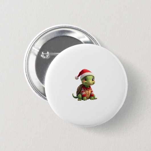 Turtle Ugly Sweater Santa Hat Christmas T-Shirt (2 缶バッジ (正面&裏面)