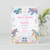 Turtle Under the Sea Ocean Theme Birthday 招待状 (スタンド正面)