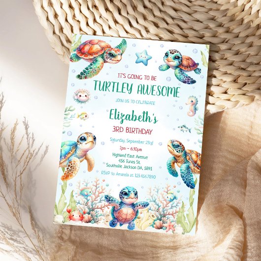 Turtle Under the Sea Ocean Theme Birthday 招待状