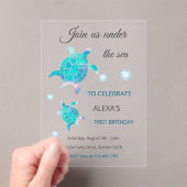 Turtle Under The Sea Watercolor 1st Birthday アクリル招待状 (インサイチュ (ポータブル))