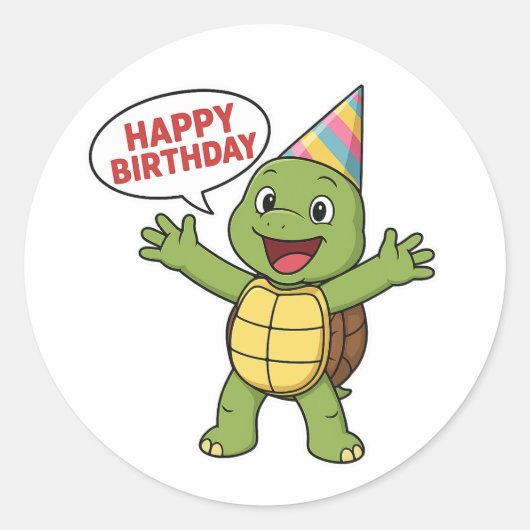 Turtle wishing you Happy Birthday  ラウンドシール (正面)