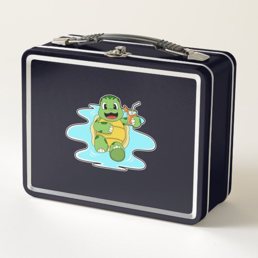 Turtle with Drink in Water メタルランチボックス (正面)