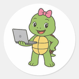 Turtle working on a laptop ラウンドシール