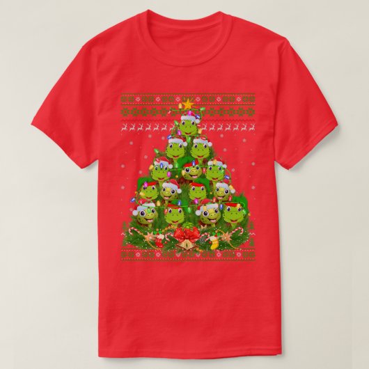Turtle Xmas Lighting Tree Santa Turtle Ugly Christ Tシャツ (デザイン正面)