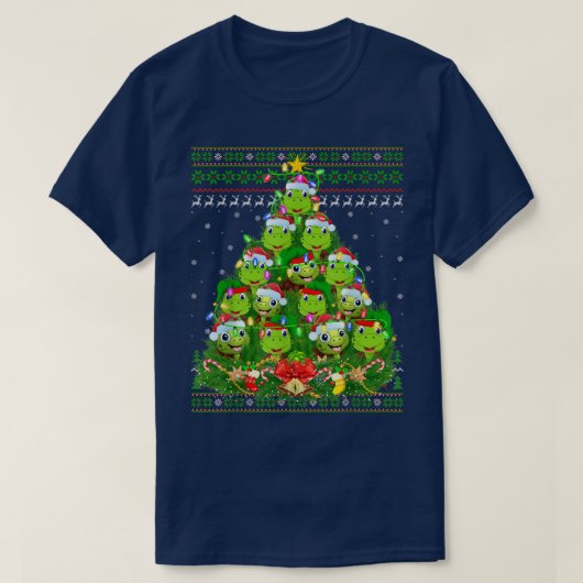 Turtle Xmas Lighting Tree Santa Turtle Ugly Christ Tシャツ (デザイン正面)