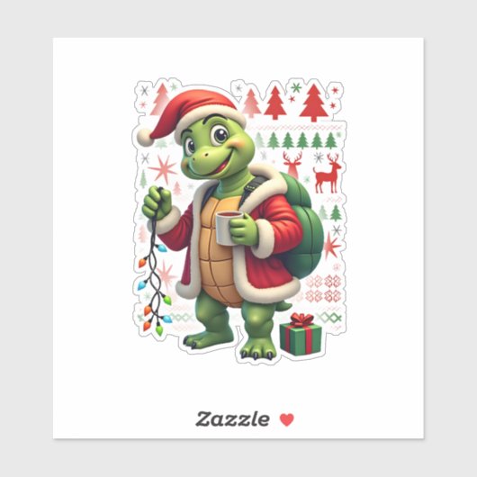Turtle Xmas Lights Ugly Santa Turtle Christmas Tan シール (シート)
