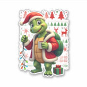 Turtle Xmas Lights Ugly Santa Turtle Christmas Tan シール (正面)