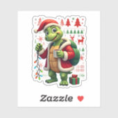 Turtle Xmas Lights Ugly Santa Turtle Christmas Tan シール (シート)