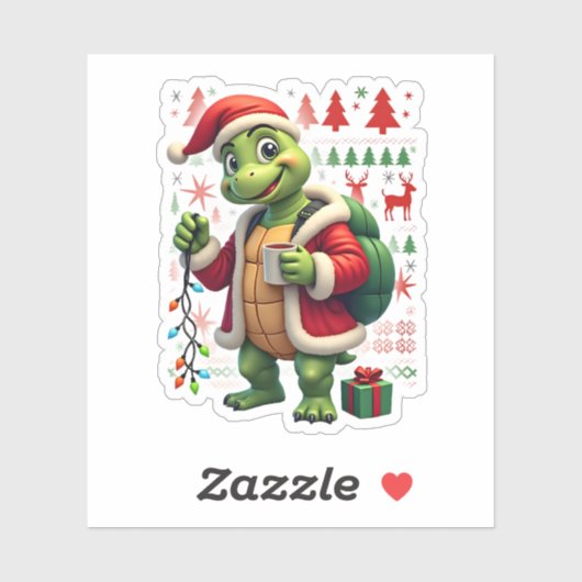 Turtle Xmas Lights Ugly Santa Turtle Christmas Tan シール (シート)