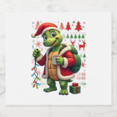 Turtle Xmas Lights Ugly Santa Turtle Christmas Tan スパークリングワインラベル (シングルラベル)
