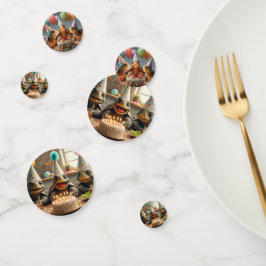 Turtles celebrating birthday with cake and hats  コンフェッティ