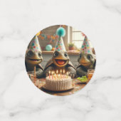 Turtles celebrating birthday with cake and hats コンフェッティ (スモール正面)