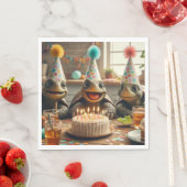 Turtles celebrating birthday with cake and hats  スタンダードランチョンナプキン (インサイチュ)