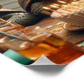 Turtles celebrating birthday with cake and hats ポスター (角)