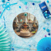 Turtles celebrating birthday with cake and hats In ペーパープレート (パーティー)