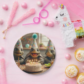 Turtles celebrating birthday with cake and hats In ペーパープレート (パーティー)