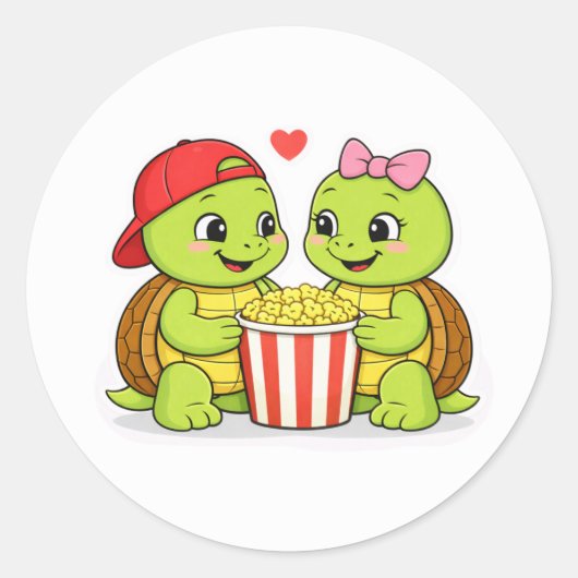 Turtles enjoying movie night together ラウンドシール (正面)
