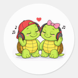 Turtles enjoying music together ラウンドシール