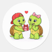 Turtles exchanging a gift of love ラウンドシール (正面)