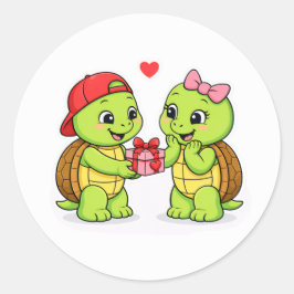Turtles exchanging a gift of love ラウンドシール