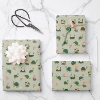Turtles & Lily Pads on Gin Green ラッピングペーパーシート