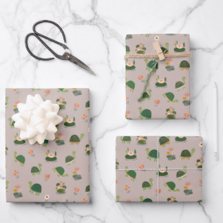 Turtles & Lily Pads on Light Brown ラッピングペーパーシート