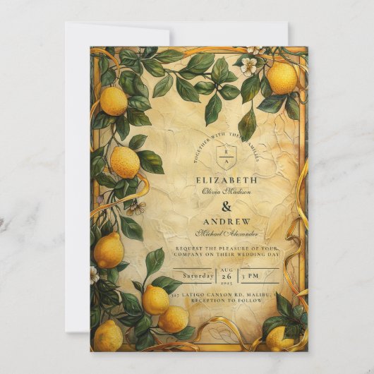 Tuscan Citrus Floral Wedding 招待状 (正面)