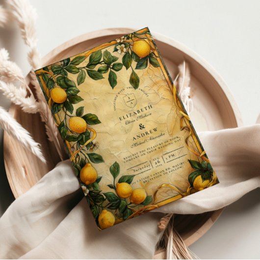 Tuscan Citrus Floral Wedding 招待状