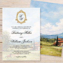 Tuscan Countryside Landscape Monogram Wedding  招待状