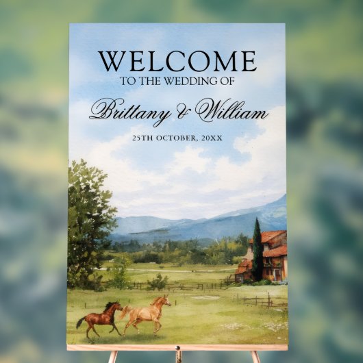 Tuscan Countryside Landscape Wedding Welcome アクリルサイン (ニュートラル)