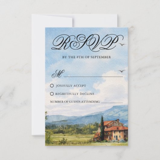 Tuscan Countryside Scenery Wedding Response Card 出欠カード (正面)