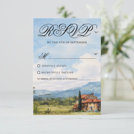 Tuscan Countryside Scenery Wedding Response Card 出欠カード (スタンド正面)