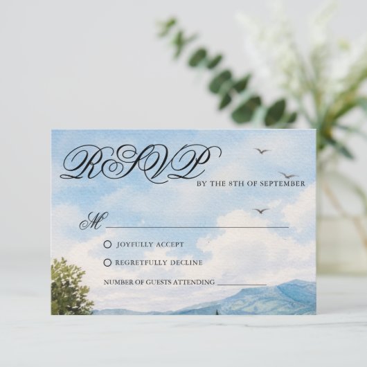 Tuscan Countryside Scenery Wedding Response Card 出欠カード (スタンド正面)