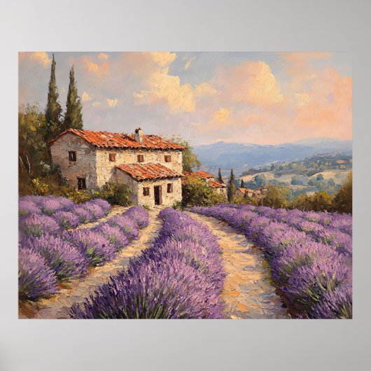 Tuscan Lavender Field with Stone Cottage ポスター (正面)