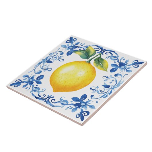 Tuscan Rustic Mediterranean Blue Lemon タイル (側面)