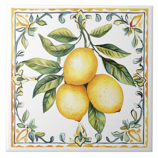 Tuscan Rustic Mediterranean Yellow Lemon タイル (正面)