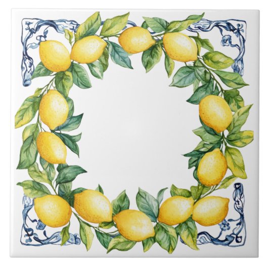 Tuscan Rustic Mediterranean Yellow Lemon Wreath タイル (正面)