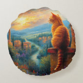 Tuscan Sunset with a Ginger Cat ラウンドクッション (裏面)