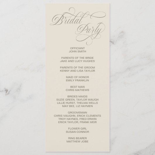 Tuscan Valla Calligraphy double side program card  プログラム (裏面)