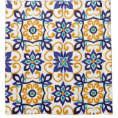 Tuscan Verve Vibrant Scrollwork Mediterranean シャワーカーテン (正面)