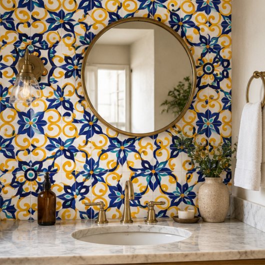 Tuscan Verve Vibrant Scrollwork Mediterranean タイル