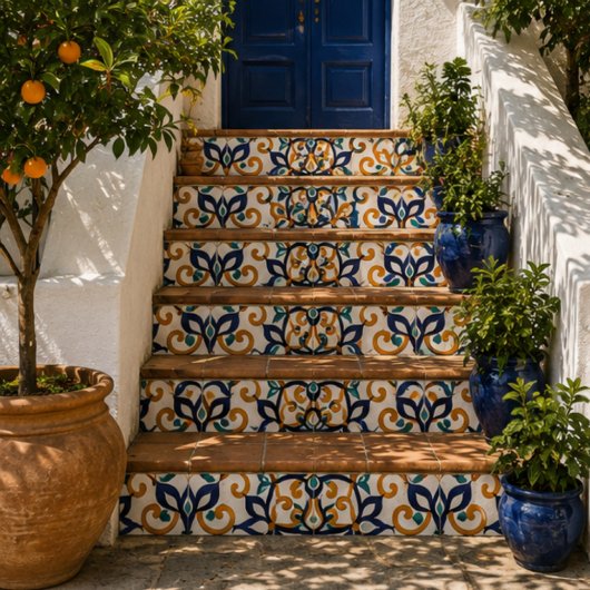 Tuscan Verve Vibrant Scrollwork  Mediterranean  タイル