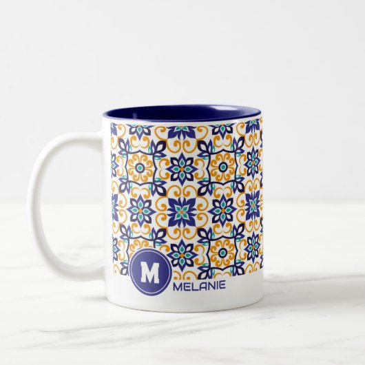 Tuscan Verve Vibrant Scrollwork  Mediterranean  ツートーンマグカップ (左)