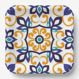 Tuscan Verve Vibrant Scrollwork Mediterranean ペーパープレート